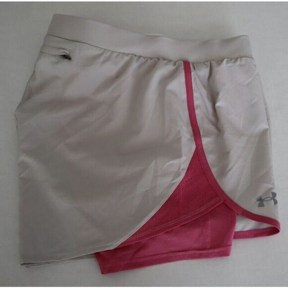 Under Armour 1369768 Women's Sz L Gray/Pink Fly By Elite 2-in-1 Running Shorts - Picture 6 of 9